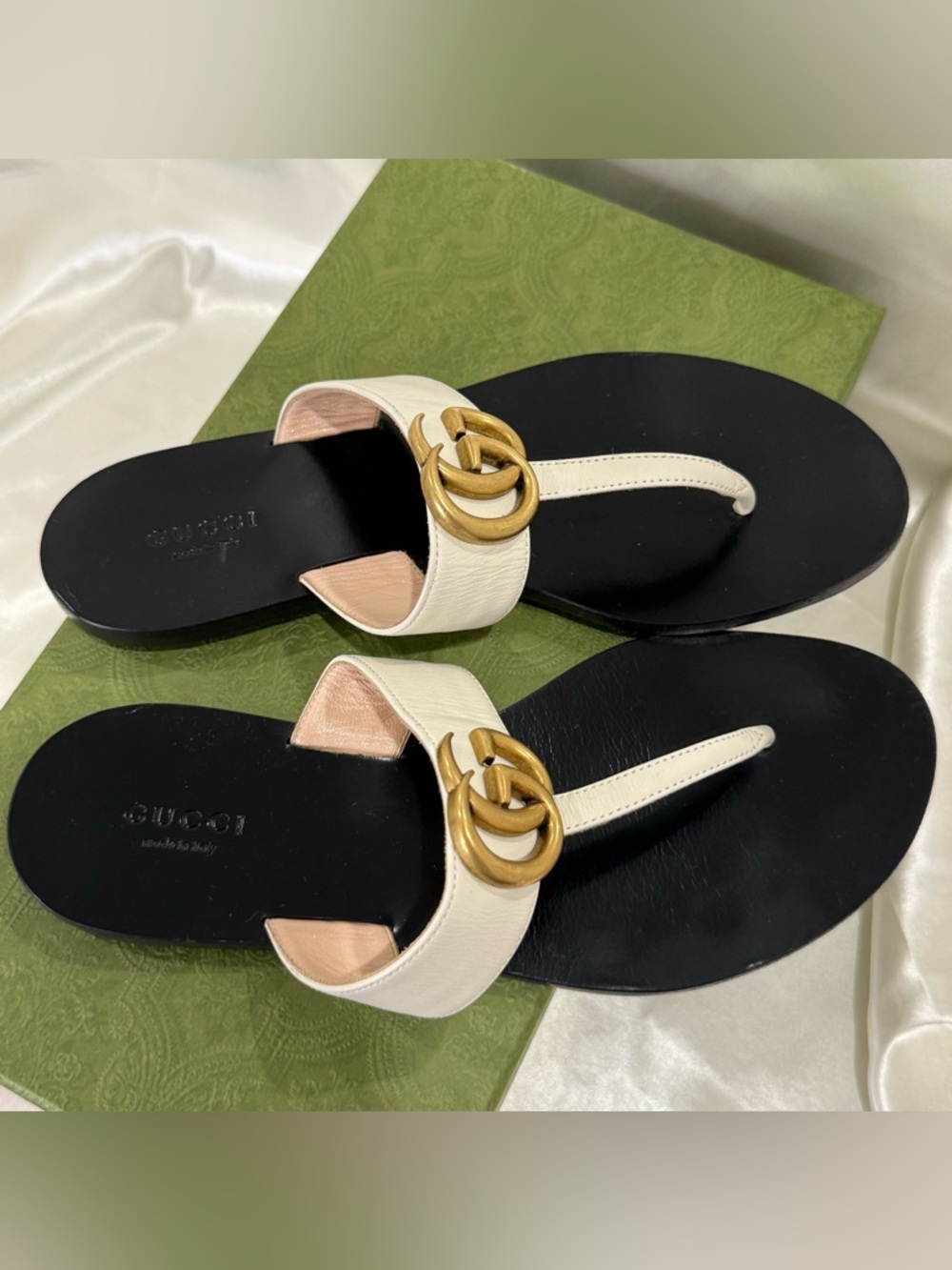 Gucci Lifford Marmont Sandal Flip Flop Size 36/6 White Double G Chic Vacation - Picture 8 of 16